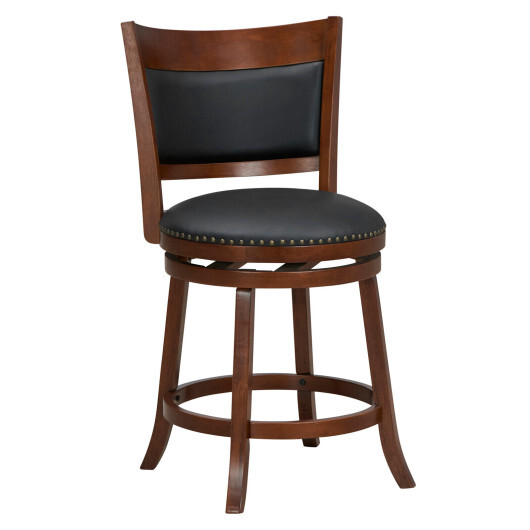 Swivel Bar Stools Set of 2 with 20 Inch Wider Cushioned Seat-Brown - Color: Brown - Image 3