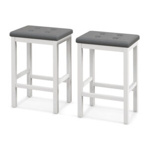 24 Inch Bar Stools with Padded Seat Footrest and Rubber Wood Frame-White - Color: White - Size: 24 inch