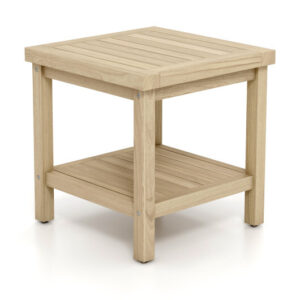 2-Tier Outdoor Side Table with Shelf for Porch Deck Garden - Color: Natural
