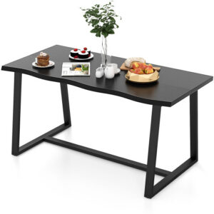 63" Large Dining Table with Wavy Edge and Heavy-duty Metal Frame-Black - Color: Black