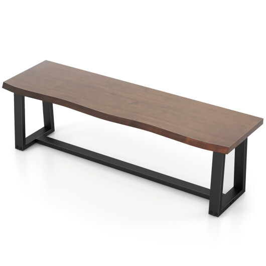 56.5 Inches Wood Dining Bench with Wavy Edge and Adjustable Footpads-Coffee - Color: Coffee