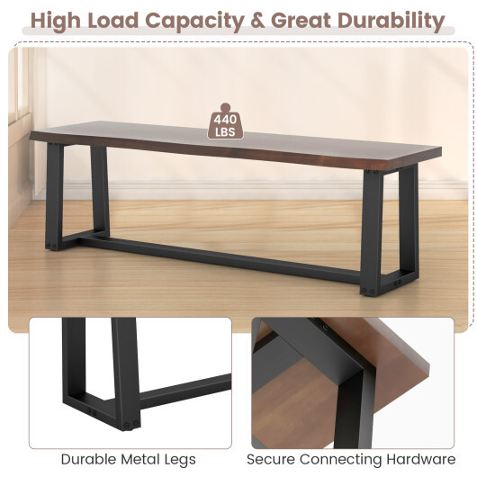 56.5 Inches Wood Dining Bench with Wavy Edge and Adjustable Footpads-Coffee - Color: Coffee - Image 5