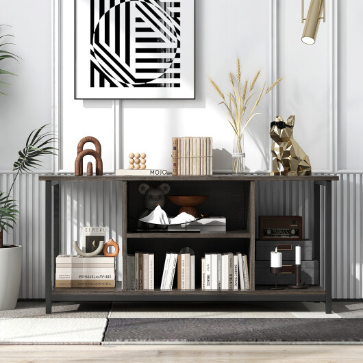 3-Tier TV Stand with Power Outlet USB and Adjustable Shelf-Gray - Color: Gray - Image 3