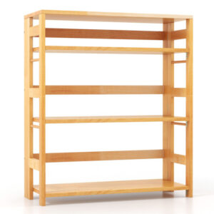 4-Tier Bookshelf Rubber Wood Bookcase with Side Fences for Living Room-29.5 inches - Color: Natural - Size: 29.5 inches