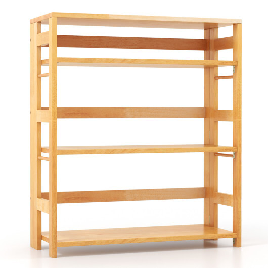 4-Tier Bookshelf Rubber Wood Bookcase with Side Fences for Living Room-29.5 inches - Color: Natural - Size: 29.5 inches