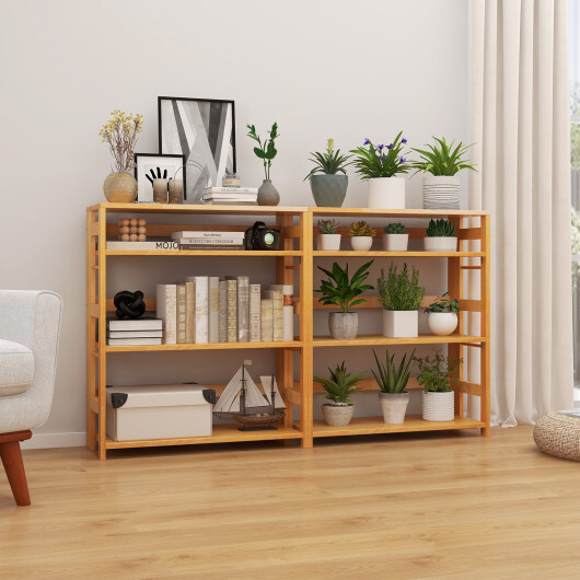 4-Tier Bookshelf Rubber Wood Bookcase with Side Fences for Living Room-29.5 inches - Color: Natural - Size: 29.5 inches - Image 3