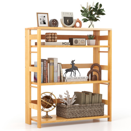 4-Tier Bookshelf Rubber Wood Bookcase with Side Fences for Living Room-29.5 inches - Color: Natural - Size: 29.5 inches - Image 4