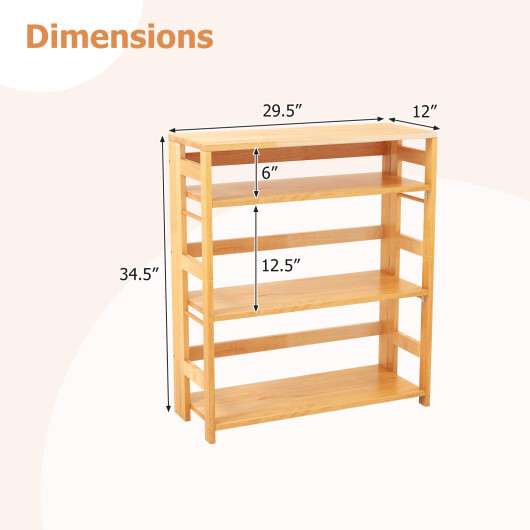 4-Tier Bookshelf Rubber Wood Bookcase with Side Fences for Living Room-29.5 inches - Color: Natural - Size: 29.5 inches - Image 5