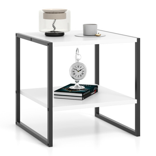 2-Tier Square End Table with Storage Shelf Reversible Design-White - Color: White - Image 2