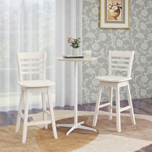 Counter Height Barstools Set of 2 with Footrest for Kitchen Island Bar-Cream White - Color: Cream White - Image 2