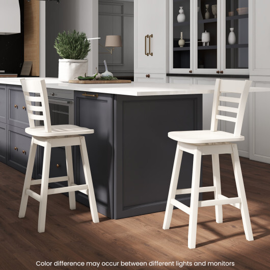 Counter Height Barstools Set of 2 with Footrest for Kitchen Island Bar-Cream White - Color: Cream White - Image 3