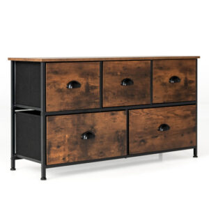 Dresser Organizer with 5 Drawers and Wooden Top-Rustic Brown - Color: Rustic Brown