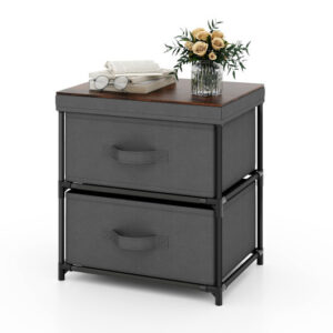 2-Drawer Nightstand with Removable Fabric Bins and Pull Handles-Gray - Color: Gray