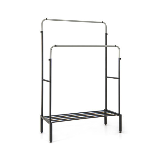 Double Rod Clothes Garment Rack with Adjustable Heights-Silver - Color: Silver