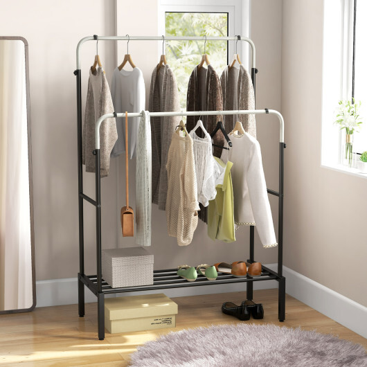 Double Rod Clothes Garment Rack with Adjustable Heights-Silver - Color: Silver - Image 2