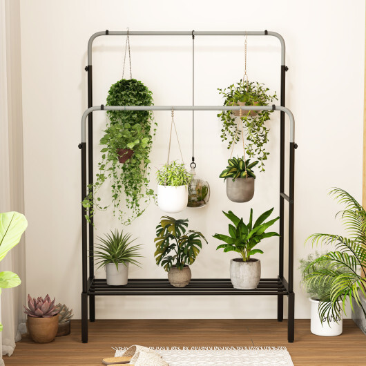 Double Rod Clothes Garment Rack with Adjustable Heights-Silver - Color: Silver - Image 3