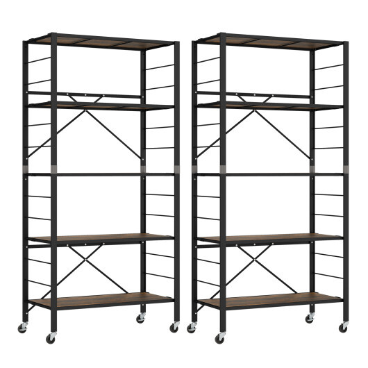 5-Tier Foldable Shelving Unit with Detachable Wheels and Anti-Toppling System-Black - Color: Black - Image 4