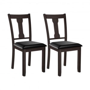 Set of 2 Dining Room Chair with Rubber Wood Frame and Upholstered Padded Seat-Coffee - Color: Brown