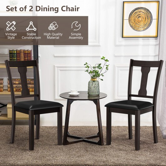 Set of 2 Dining Room Chair with Rubber Wood Frame and Upholstered Padded Seat-Coffee - Color: Brown - Image 3