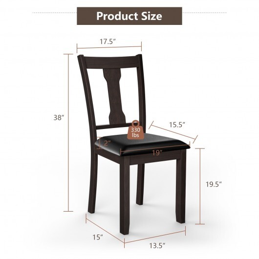 Set of 2 Dining Room Chair with Rubber Wood Frame and Upholstered Padded Seat-Coffee - Color: Brown - Image 4