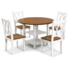 5 Piece Round Kitchen Dining Set with Drop Leaf Table Top - Color: Walnut & Gray