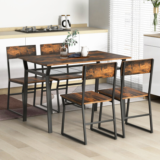 5 Piece Dining Table Set with Storage Rack and Metal Frame-Coffee - Color: Coffee - Image 2