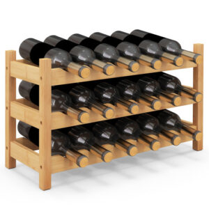 3-Tier Bamboo Freestanding Countertop Wine Bottle Organizer-Natural - Color: Natural