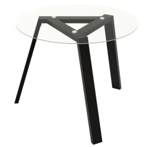 36 Inches Round Glass Dining Table for 4 with Rubber Wood Frame-Black - Color: Black