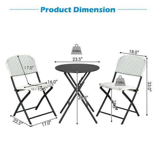 3 Pieces Patio Rattan Bistro Set with Round Dining Table and 2 Chairs - Color: Black & White - Image 4