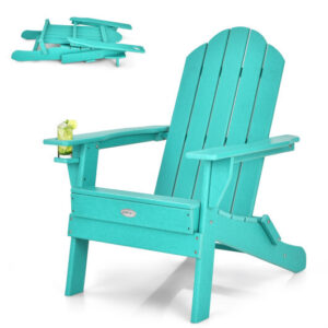 Foldable Weather Resistant Patio Chair with Built-in Cup Holder-Turquoise - Color: Turquoise