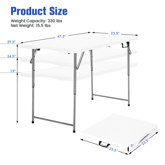 3-Level Height Adjustable Folding Table - Color: White - Image 4