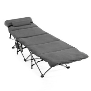 Folding Retractable Travel Camping Cot with Mattress and Carry Bag-Gray - Color: Gray