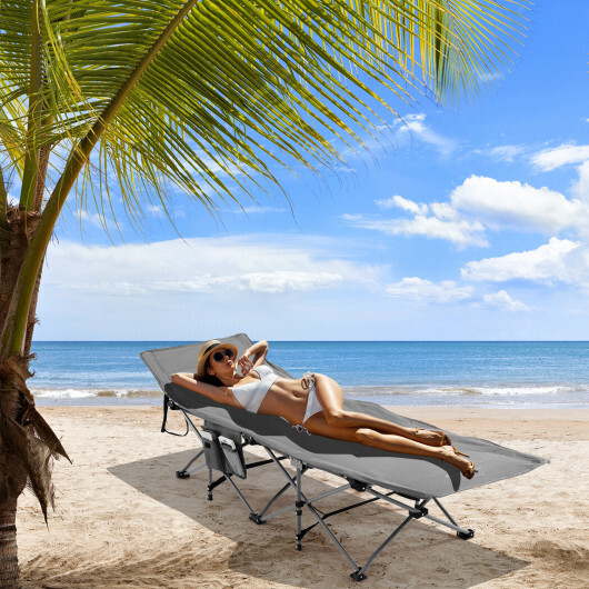 Folding Retractable Travel Camping Cot with Mattress and Carry Bag-Gray - Color: Gray - Image 2