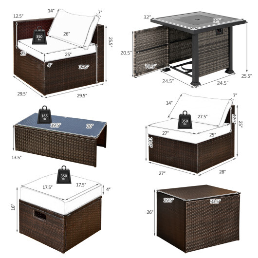 Outdoor 9 Pieces Patio Furniture Set with 50 000 BTU Propane Fire Pit Table-Gray - Color: Gray - Image 4