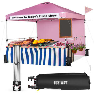 10 x 10 Feet Foldable Commercial Pop-up Canopy with Roller Bag and Banner Strip-Pink - Color: Pink