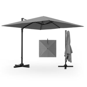9.5 Feet Square Patio Cantilever Umbrella with 360?&deg; Rotation-Gray - Color: Gray