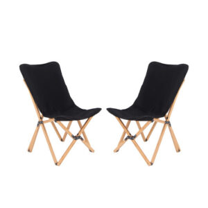 Set of 2 Bamboo Dorm Chair with Storage Pocket for Camping and Fishing-Black - Color: Black