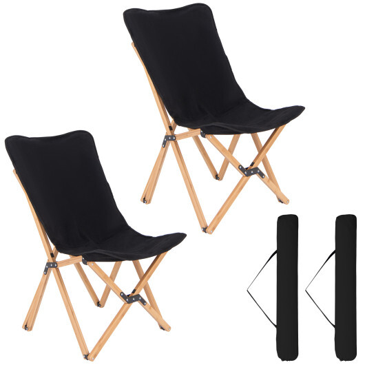 Set of 2 Bamboo Dorm Chair with Storage Pocket for Camping and Fishing-Black - Color: Black - Image 4