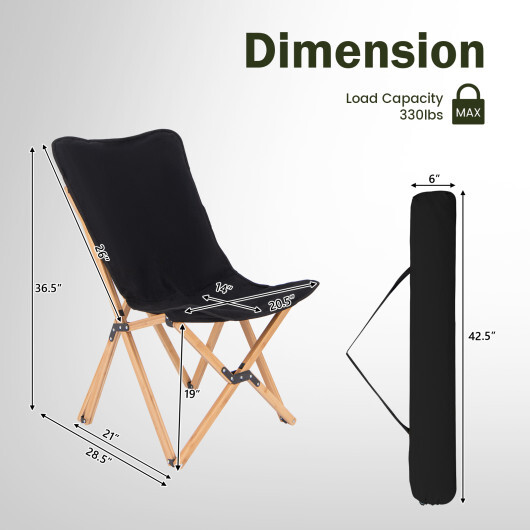 Set of 2 Bamboo Dorm Chair with Storage Pocket for Camping and Fishing-Black - Color: Black - Image 5