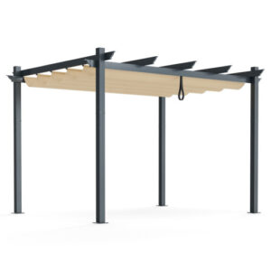 10 x 12 Feet Outdoor Aluminum Retractable Pergola Canopy Shelter Grape Trellis-Beige - Color: Beige