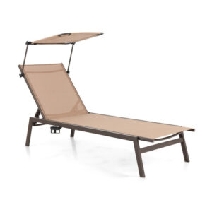 Outdoor Chaise Lounge Chair with Sunshade and 6 Adjustable Position-Brown - Color: Brown