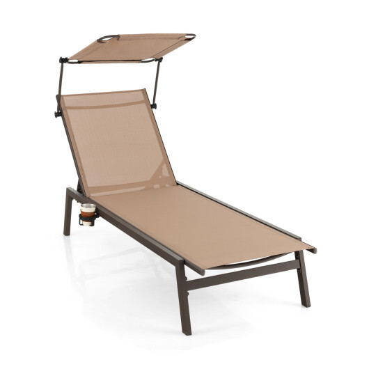 Outdoor Chaise Lounge Chair with Sunshade and 6 Adjustable Position-Brown - Color: Brown - Image 4