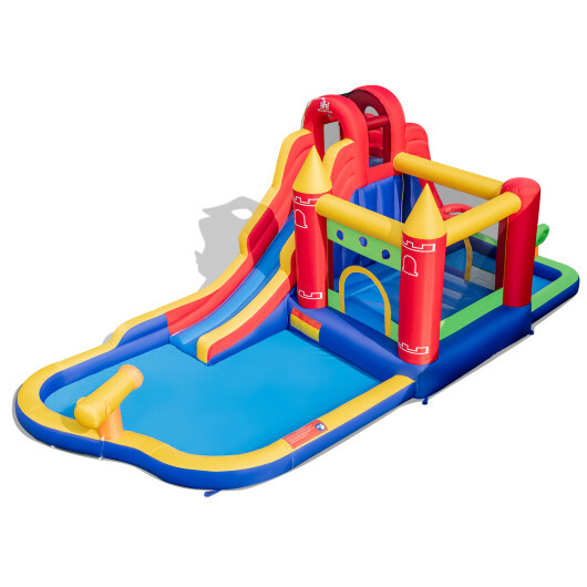 9-in-1 Inflatable Bounce Castle with Water Slide and Splash Pool without Blower - Color: Multicolor