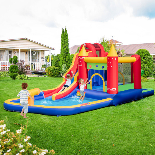 9-in-1 Inflatable Bounce Castle with Water Slide and Splash Pool without Blower - Color: Multicolor - Image 2