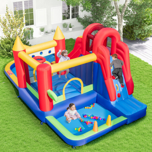 9-in-1 Inflatable Bounce Castle with Water Slide and Splash Pool without Blower - Color: Multicolor - Image 3