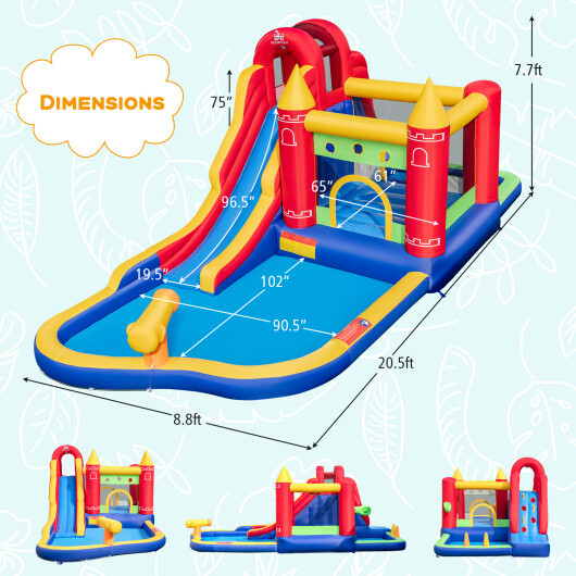 9-in-1 Inflatable Bounce Castle with Water Slide and Splash Pool without Blower - Color: Multicolor - Image 5