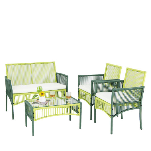 4 Piece Patio Round Wicker Conversation Set - Color: Multicolor - Image 2