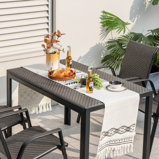 48 Inch Wicker Dining Table Patio Rectangular Rattan Table-Brown - Color: Black - Image 2