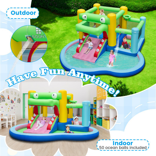 Inflatable Bounce House with Slide and Splash Pooland and 680W Blower - Color: Multicolor - Image 2