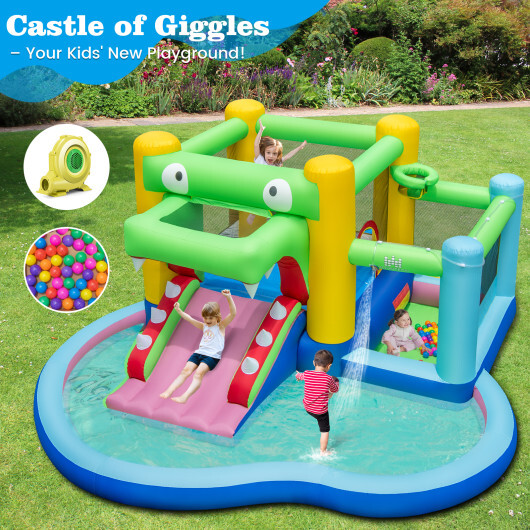 Inflatable Bounce House with Slide and Splash Pooland and 680W Blower - Color: Multicolor - Image 3